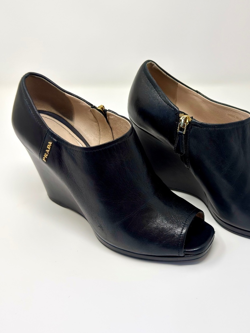 Prada black leather wedge peep toe bootie - Picture 4 of 10